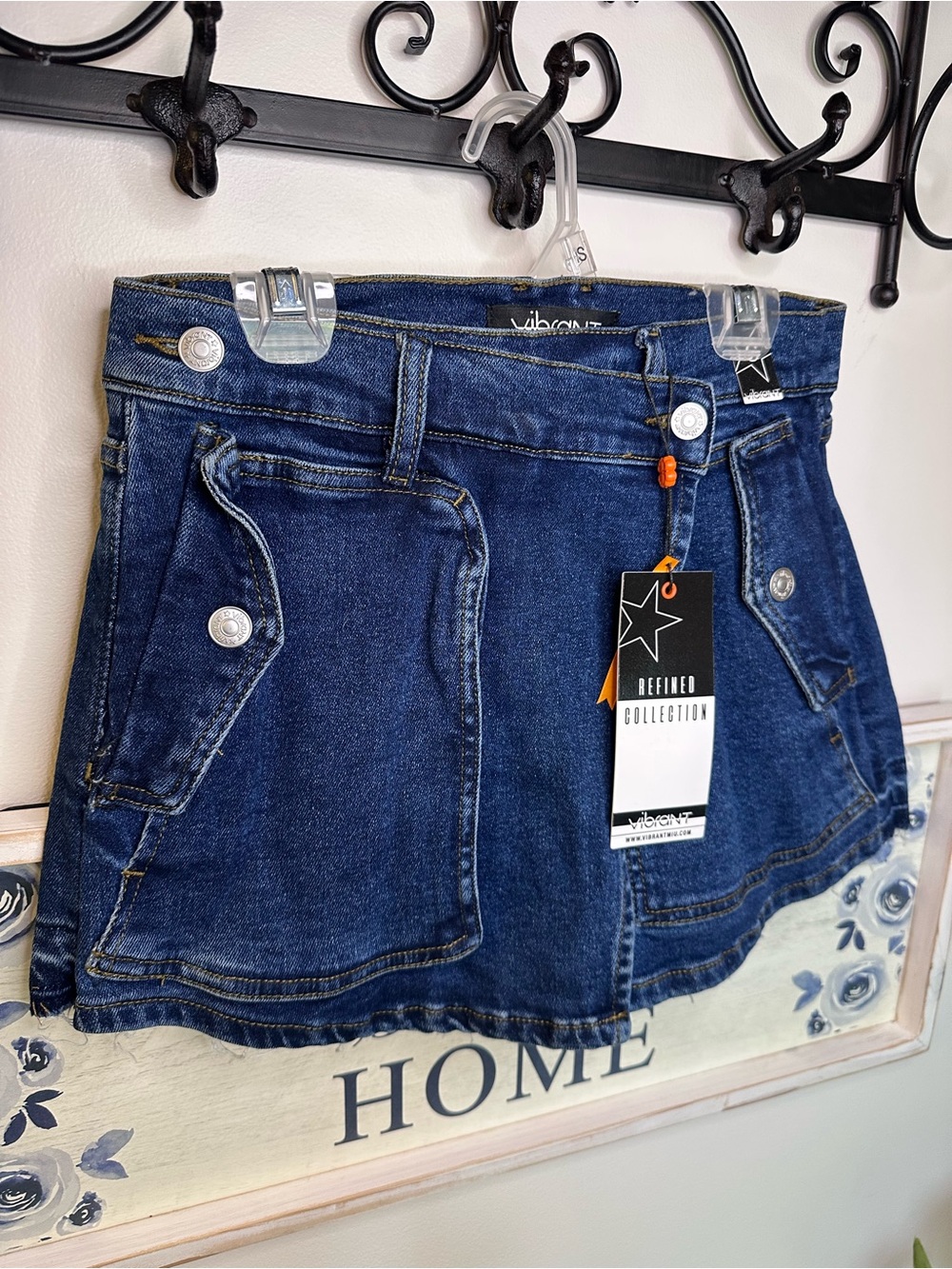 Vibrant Dark Blue Denim Mini Skirt with Front Flap Pockets
